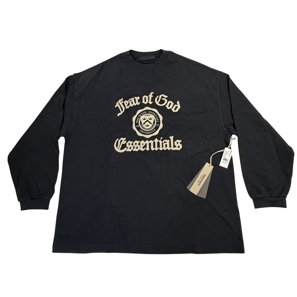 Fear of God Essentials University Long Sleeve T-Shirt Black Mens Small S NEW